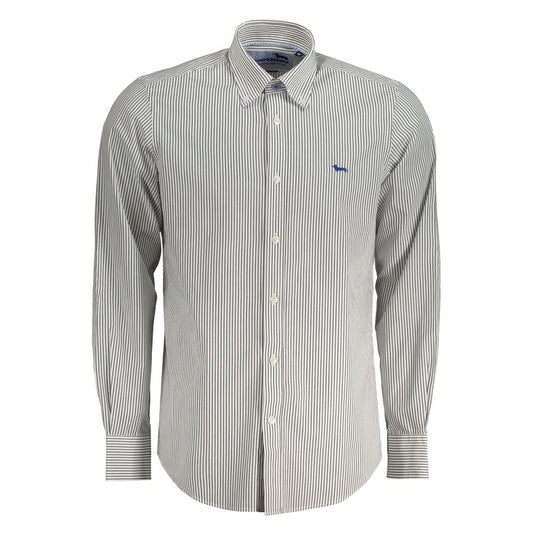 Harmont & Blaine White Cotton Shirt with long sleeves, striped design, regular fit, button-down collar, and embroidered logo.