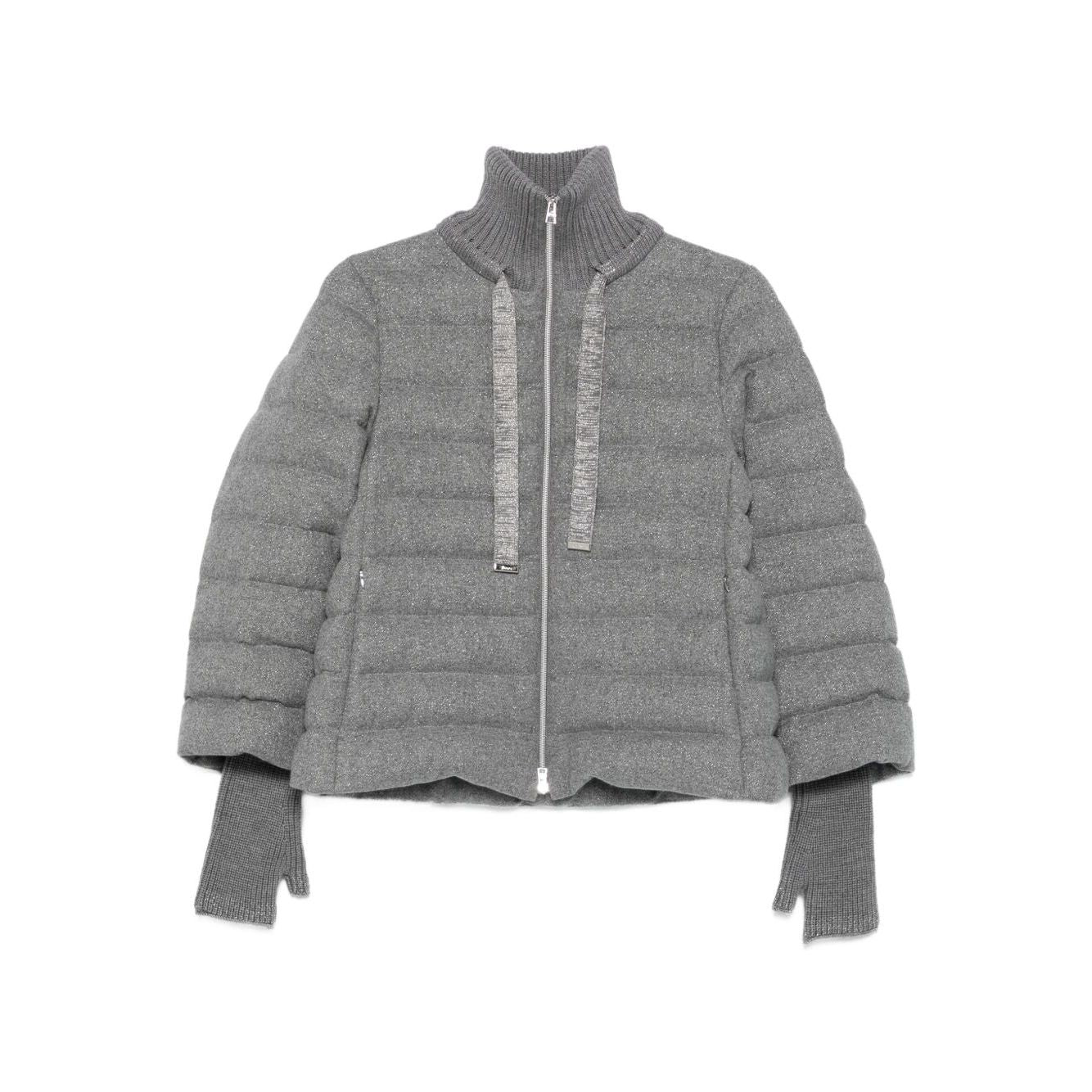 Herno Jackets Light Grey - Cashmere wool padded jacket with long sleeves, zip fastening, stand-up collar, and zip pockets.