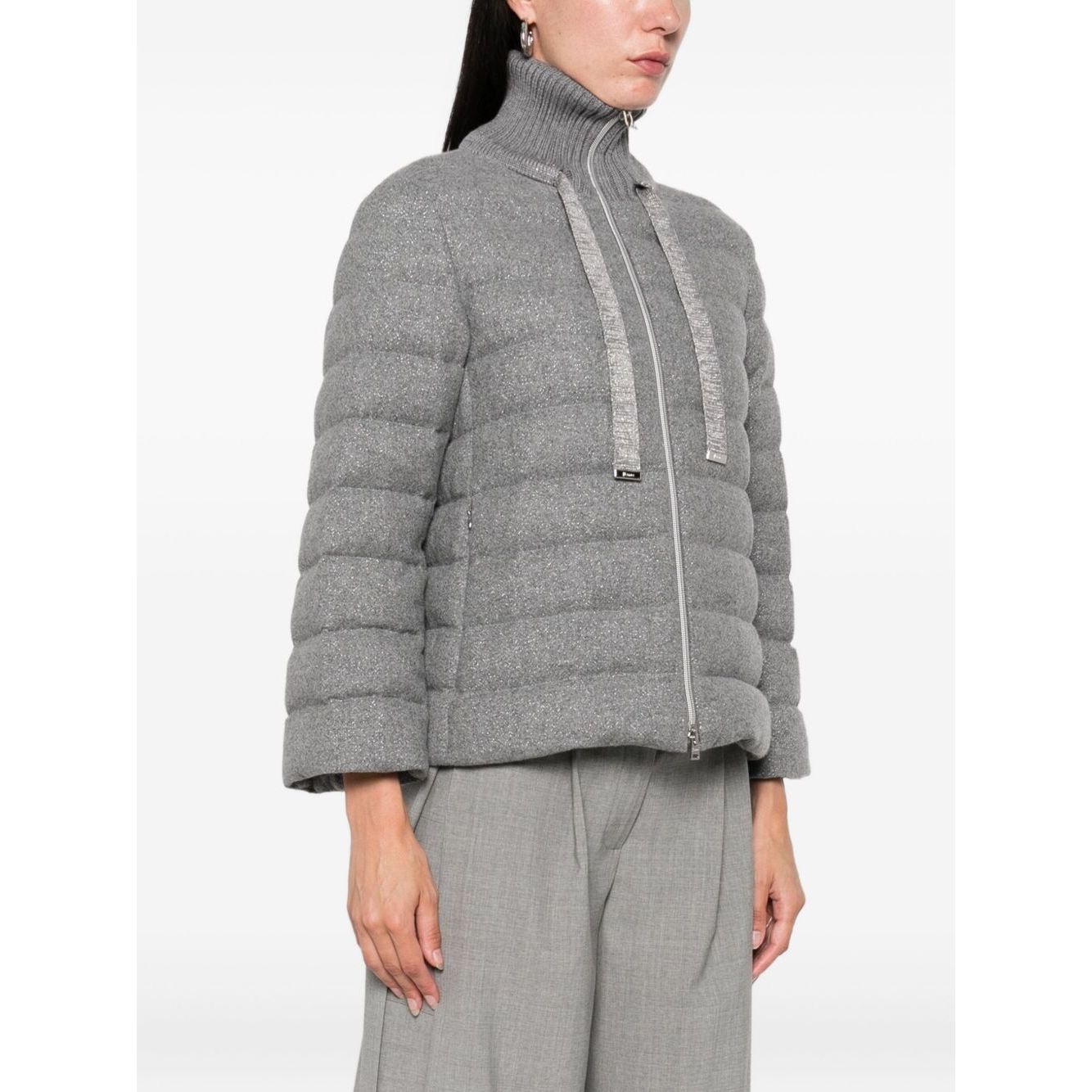 Herno Jackets Light Grey with stand-up collar, long sleeves, zip fastening, and pockets; made of cashmere and wool padded material.