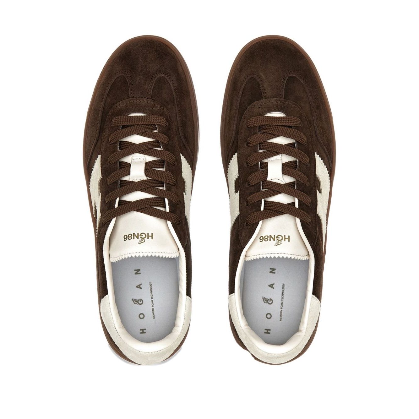 Top view of Hogan Pre Sneakers Hogan Cool in brown with lace-up fastening, memory foam insole, and rubber sole. Features appliqué logo.