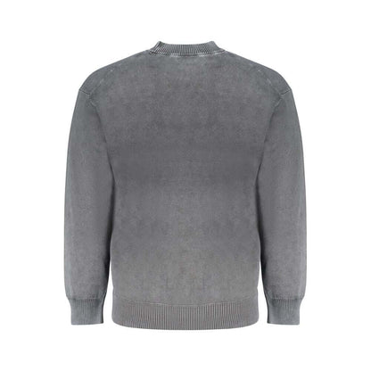 Back view of Hugo Boss Black Cotton Sweater, long-sleeved crew neck with logo, made from regenerative cotton.