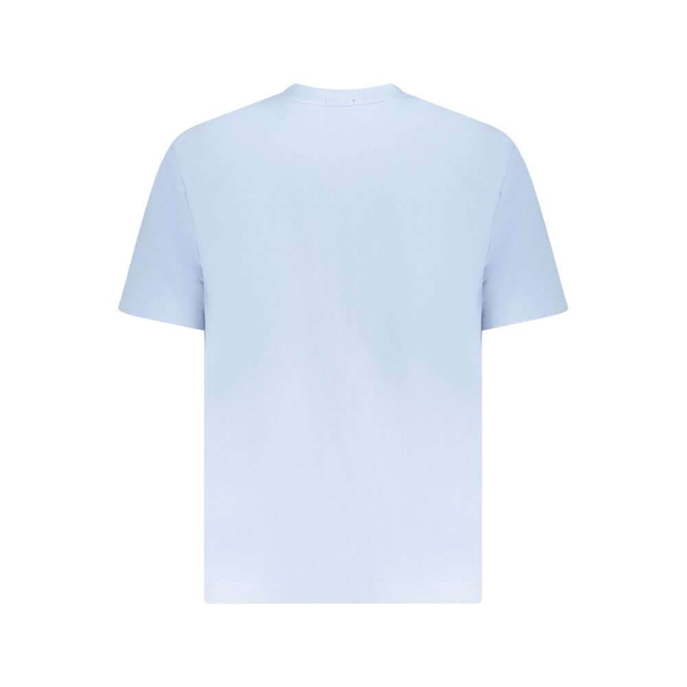 Hugo Boss Blue Cotton Men T-Shirt, premium organic cotton crew neck tee with distinctive logo, short sleeves, relaxed fit.