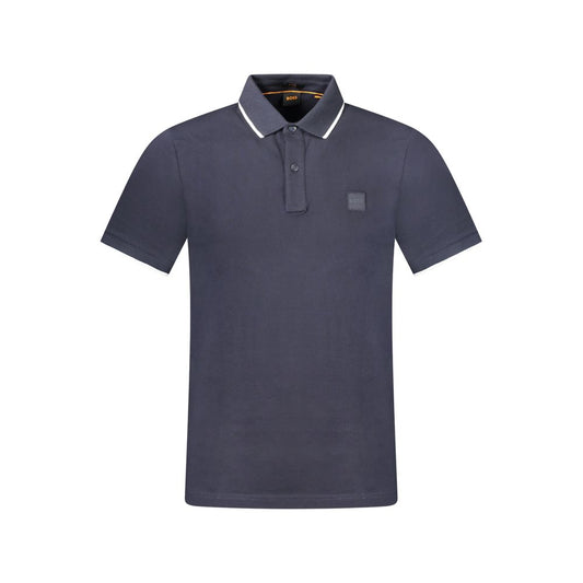 Hugo Boss Blue Cotton Polo Shirt, short sleeve, slim fit, 2 buttons, contrasting details, embroidery logo