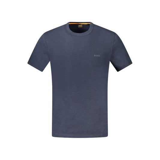 Hugo Boss Blue Cotton T-Shirt with short sleeves, crew neck, and logo print