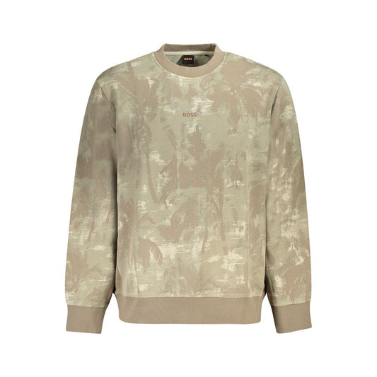 Hugo Boss Brown Cotton Men Sweater with logo, long sleeves, and contrasting details for stylish comfort.