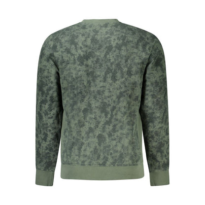 Hugo Boss Green Cotton Men Sweater with patterned design, showcasing back view of long sleeve brushed cotton sweatshirt.
