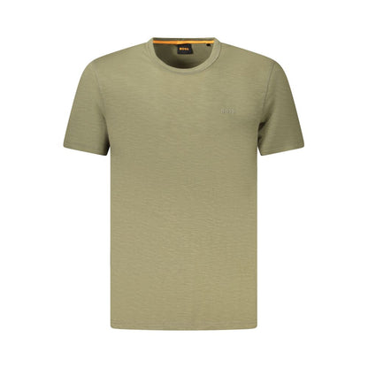 Hugo Boss Green Cotton Men T-Shirt with crew neck and subtle logo, short-sleeve design showcasing premium craftsmanship.