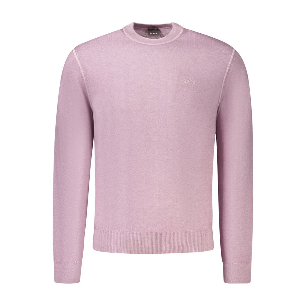 Hugo Boss Purple Wool Men Sweater - Elegant long-sleeve crew neck with sleek embroidery, perfect for modern trendsetters.