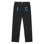 ICECREAM Jeans Black with back patch lettering and classic five pockets, showcasing denim style.