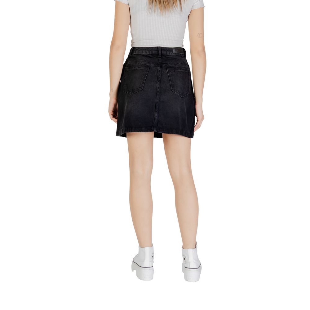 ICHI Black Cotton Mini Skirt
