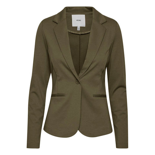 ICHI Green Polyester Blazer with classic design and single-button closure, ideal for office and casual wear.