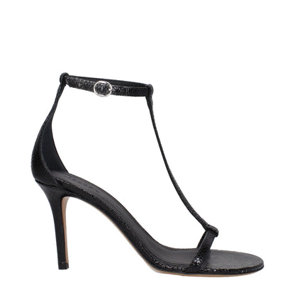 Isabel Marant Black Leather Stiletto Heel Sandals, open toe, suede self-tie casual design