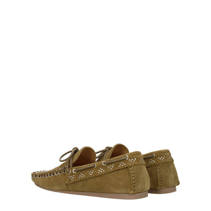 Isabel Marant Green Leather Slip-On Loafers with studs and vintage effect, featuring rubber sole and round toe. MPN: MC0003FAA1A43S50TA.