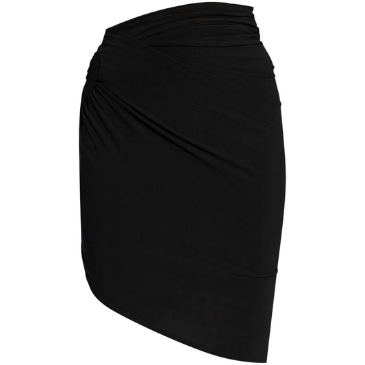 JACQUEMUS Skirts Black, high-waisted draped asymmetric skirt, stretch design, thigh-length La Mini Jupe Drapeado
