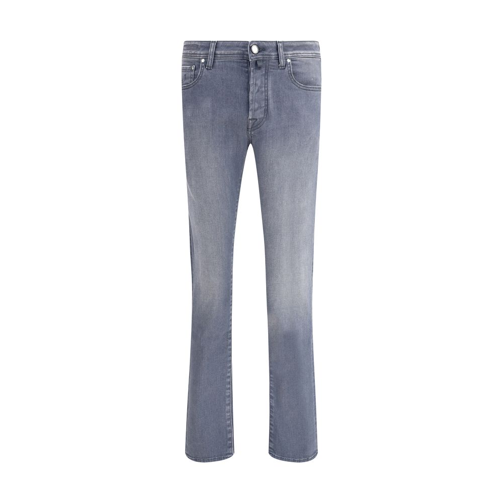 Jacob Cohen Gray Cotton Slim Fit Jeans, front view of tailored denim with button closure and classic design.