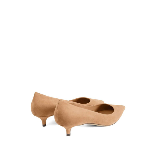 Jimmy Choo Amelia suede pumps in toffee color with pointed toe and kitten heel