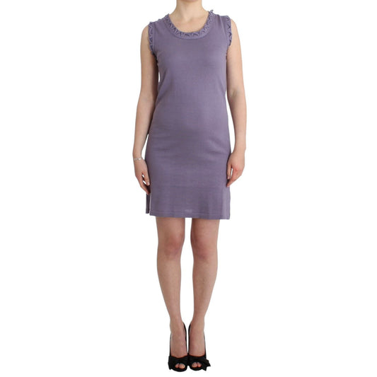 John Galliano Purple cotton jersey dress, knee-length with crew neckline, 100% cotton, featuring logo details.
