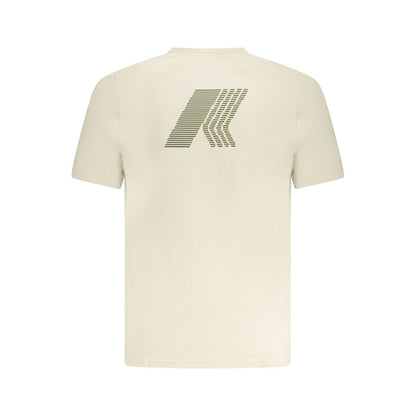 K-WAY Beige Cotton T-Shirt with short sleeves, crew neck, and embossed logo print on the back.