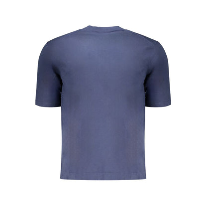 Back view of K-WAY Blue Cotton Sweater with short sleeves and crew neck, featuring a logo.