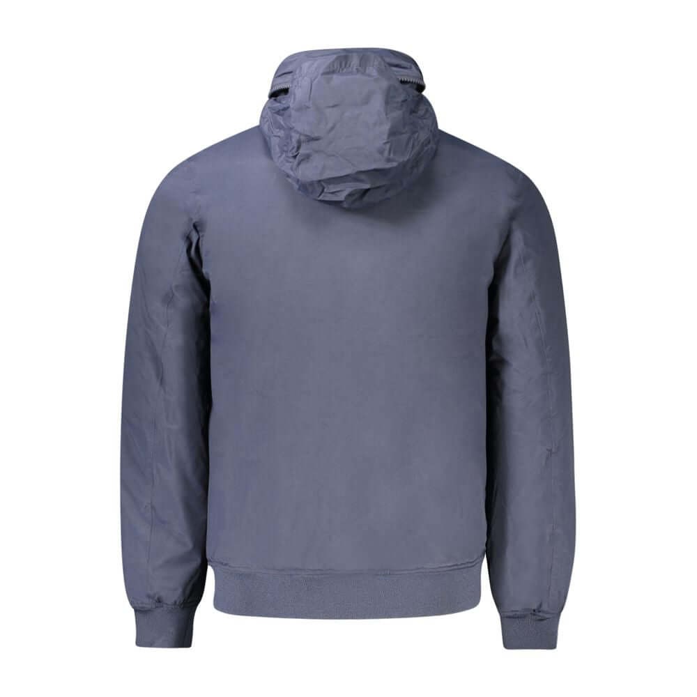 K-WAY Blue Polyamide Men Jacket with hood, back view, featuring padded design and versatile style for men.