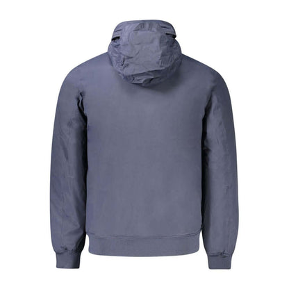 K-WAY Blue Polyamide Men Jacket with hood, back view, featuring padded design and versatile style for men.