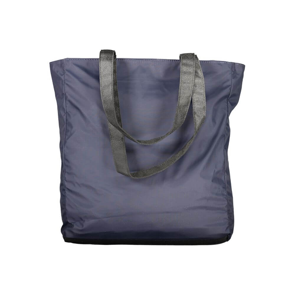 K-WAY Blue Polyester Handbag with two shoulder handles, zip closure, external and internal pockets, featuring a logo design.
