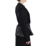 Side view of KAALE SUKTAE Black Short Blazer Coat Biker Jacket with elegant design and zip closure.