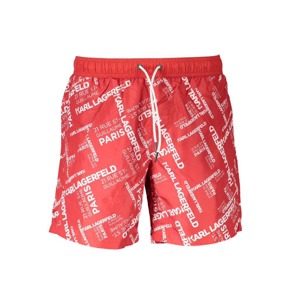 Karl Lagerfeld Red Polyester Swimwear, medium swim boxer with 2 pockets, logo design and laces, water-ready and stylish.
