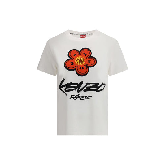 Kenzo Futura T-Shirt with iconic floral graphic and Kenzo signature on white cotton fabric, perfect for a bold and stylish look.