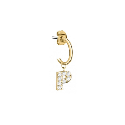 Gold earring with letter P charm from LA PETITE STORY JEWELRY Mod. LPS02ARQ72 collection.