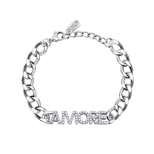 Silver bracelet with 'AMORE' inscription, featuring LA PETITE STORY JEWELRY Mod. LPS05ASD36. Elegant and stylish design.