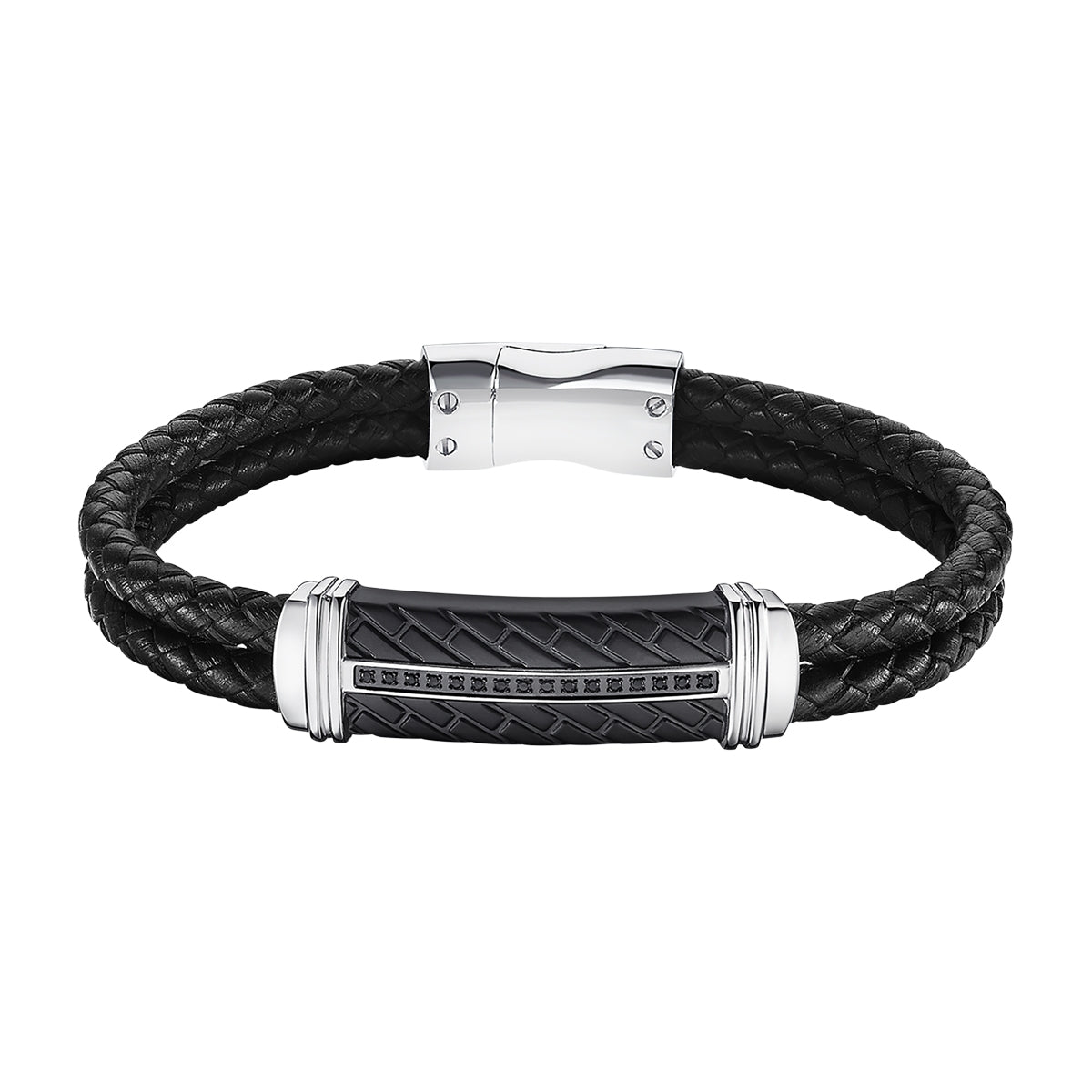 LOTUS JEWELS JEWELRY Mod. LS2286-2/1 black braided bracelet with silver clasp and detailed design.