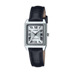 CASIO COLLECTION Mod. TANK. LEATHER - WHITE ladies' wristwatch with black leather strap and rectangular stainless steel case.