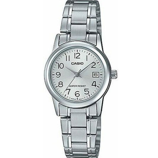 CASIO COLLECTION Mod. LADY DATE - SILVER watch with 3 ATM water resistance and quartz movement, stainless steel case and bracelet.