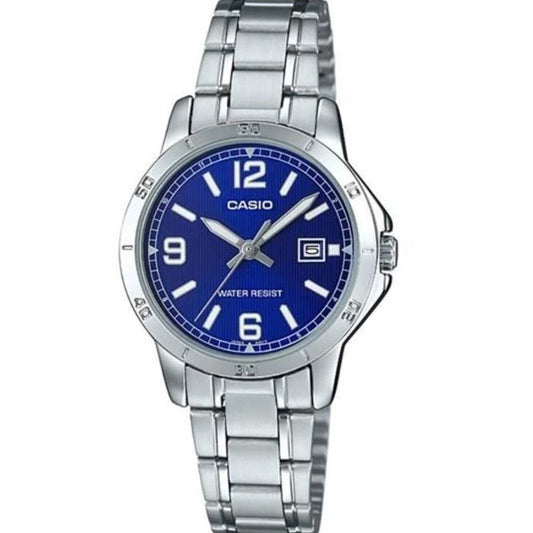 CASIO COLLECTION Mod. LADY DATE - BLUE wristwatch with stainless steel strap, water resistant 3 ATM, quartz movement, mineral dial.