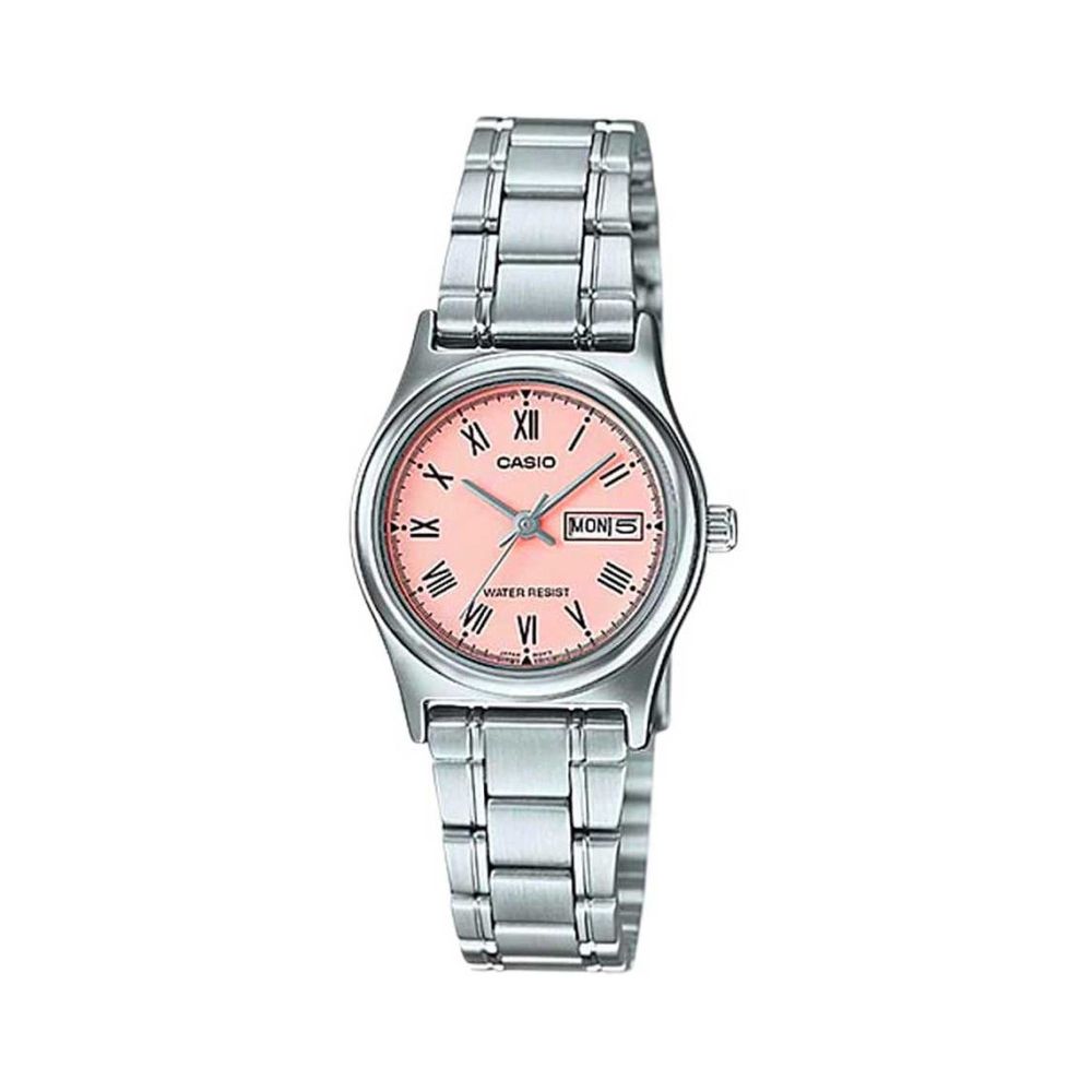 CASIO COLLECTION Mod. LADY DAY&DATE - PINK wristwatch with stainless steel case and bracelet, water resistant feature, displayed in official packaging.