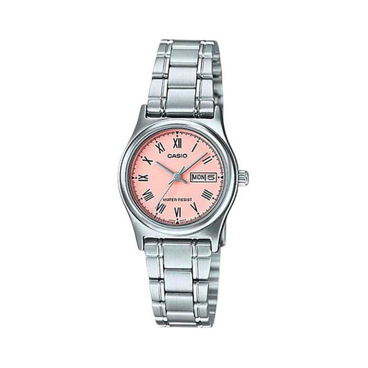 CASIO COLLECTION Mod. LADY DAY&DATE - PINK wristwatch with stainless steel case and bracelet, water resistant feature, displayed in official packaging.