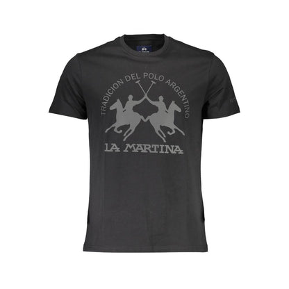 La Martina Black Cotton Men T-Shirt featuring iconic logo and bold print