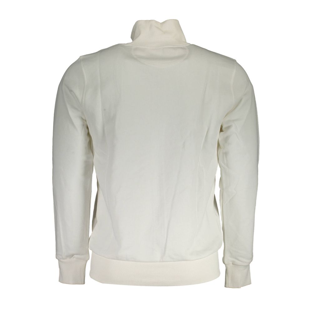 La Martina White Cotton Men Sweater With Zip and Pockets, back view showcasing design details and comfort.