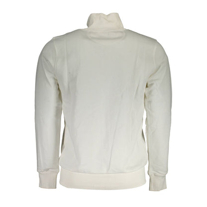La Martina White Cotton Men Sweater With Zip and Pockets, back view showcasing design details and comfort.