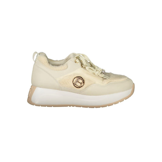 Laura Biagiotti Beige Polyethylene Sneaker with laces, suede, removable footbed, contrasting details, embroidery, logo