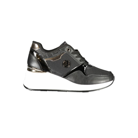 Laura Biagiotti Black Synthetic Women Sneaker with sleek design and 4 cm heel, perfect for style and comfort in every step.