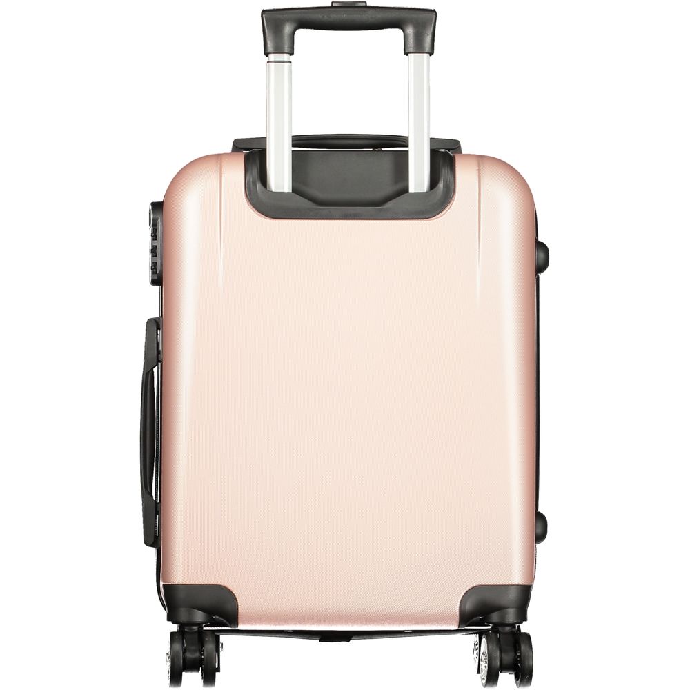 Laura Biagiotti Pink Polyethylene Luggage And Travel small trolley with 4 wheels, handle, and combination padlock.