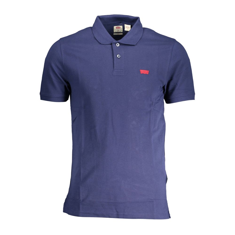 Levi's Blue Cotton Men Polo Shirt with logo, two-button placket, short sleeves, ideal for casual style.