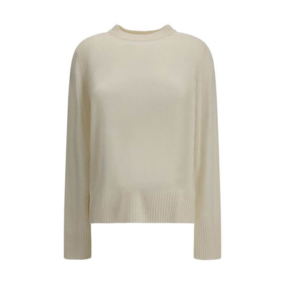 Elegant Loulou De Saison Cream Cashmere Cashmere Sweater with ribbed crew neck, loose fit, dropped shoulders, and contemporary style.