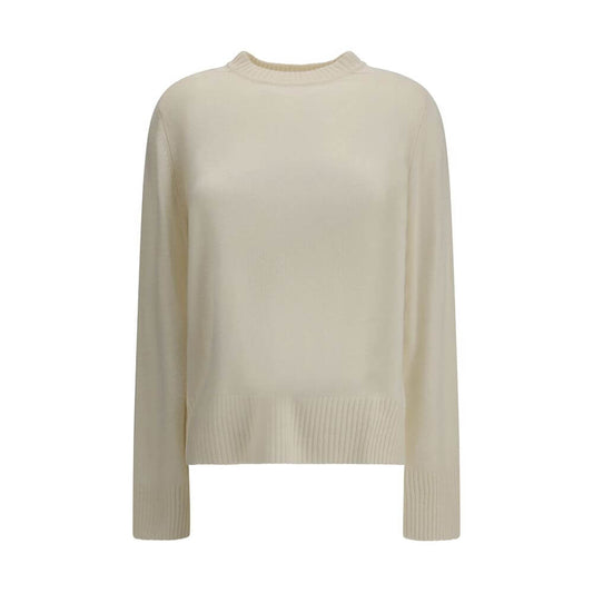 Elegant Loulou De Saison Cream Cashmere Cashmere Sweater with ribbed crew neck, loose fit, dropped shoulders, and contemporary style.