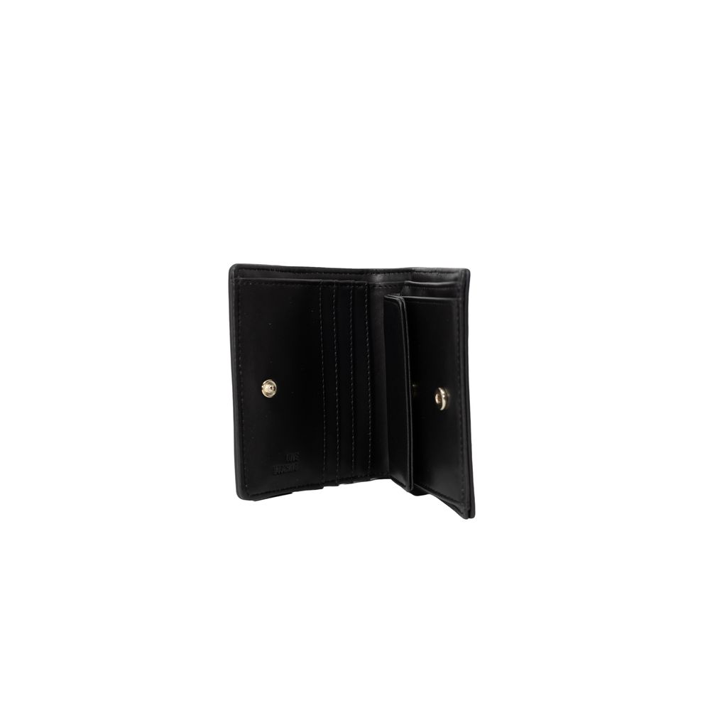 Open Love Moschino Bicolor Polyethylene Wallet showing internal compartments and card slots, featuring quilted design and metallic logo.