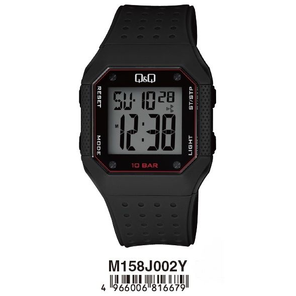 Q&Q Mod. GENT DIGITAL MULTIFUNCTION unisex wristwatch, black plastic case, 10 ATM water resistant, quartz movement, official packaging.