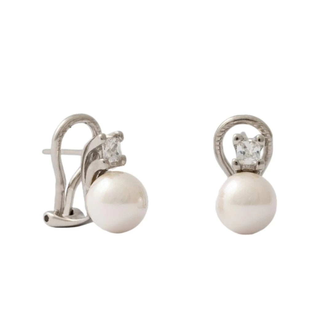 Elegant MAJORICA JEWELRY Mod. 12269.01.2.000.010.1 earrings with pearls and diamonds