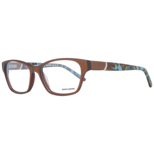 MORE & MORE MOD. 50509 52720 stylish lady's eyewear, side view of elegant brown and blue patterned glasses frame for women.